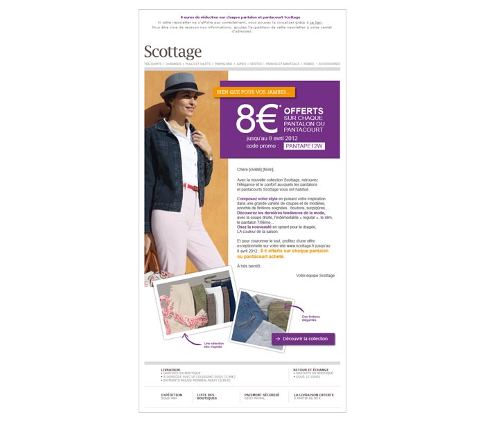 mailing web pour offre promotionnelle dans secteur mode