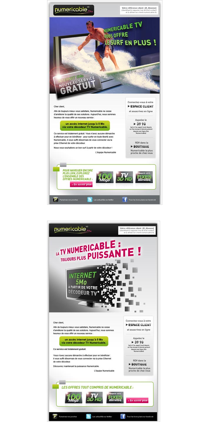 emails destinés aux abonnés TV pour accès à internet