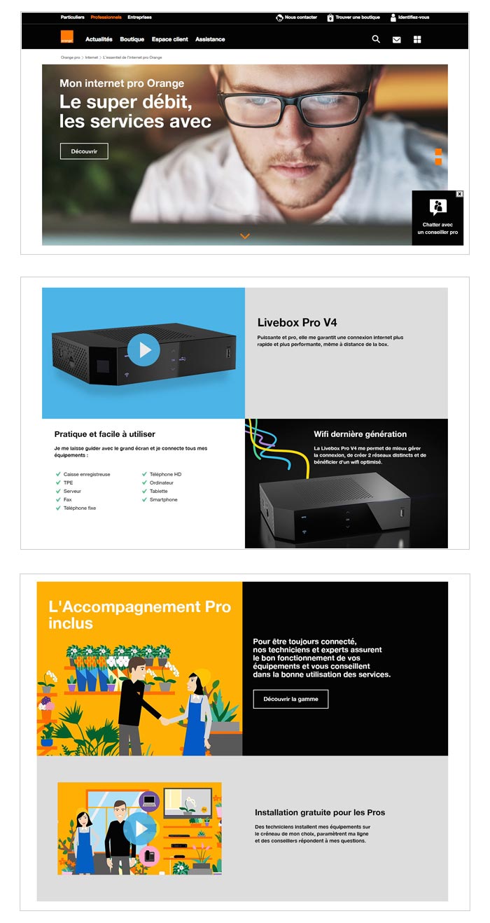 landing page pour solutions web pour les professionnels